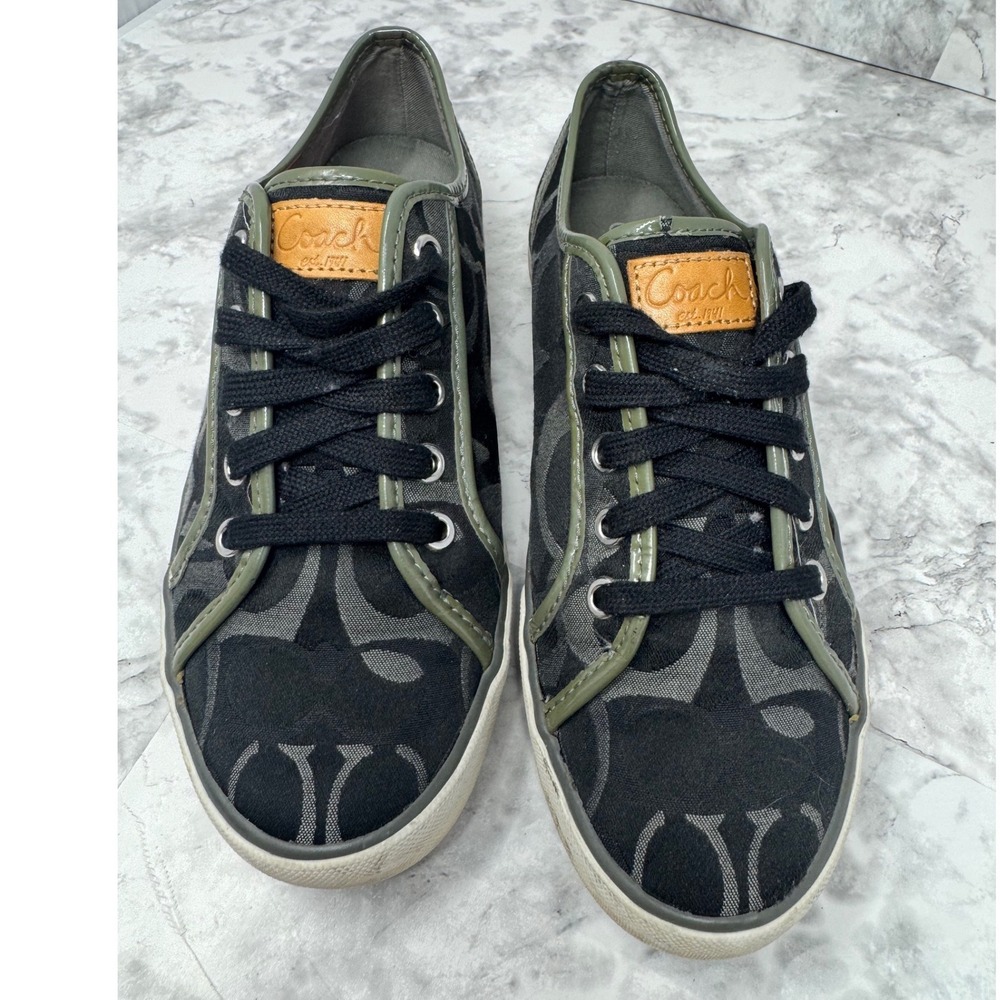 Coach Black & Olive Canvas Low-Top Sneakers - Picture 3 of 12